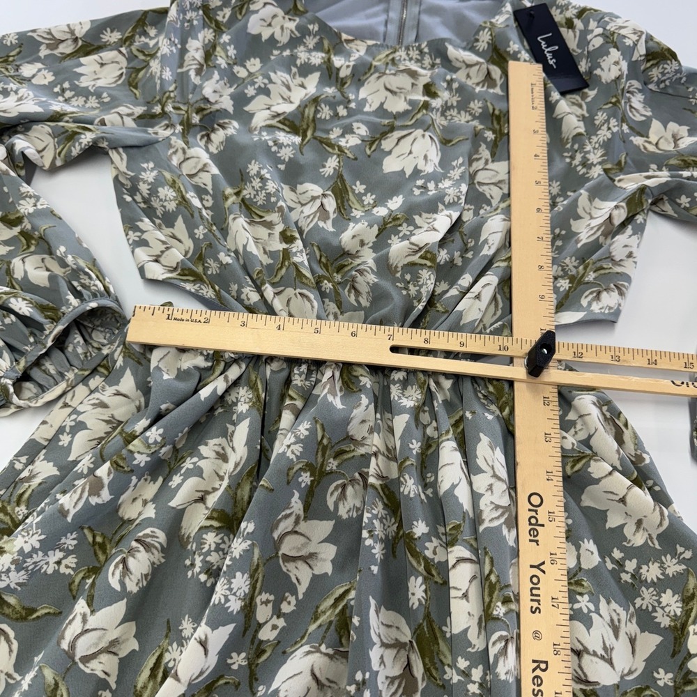 Lulus Dress Women Medium First Blooms Dusty Blue Floral Print Long Sleeve Cutout - Picture 12 of 13
